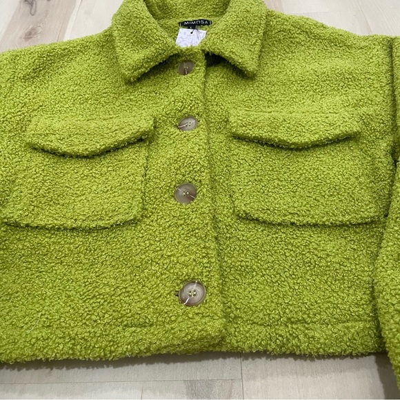 NWT Mimosa Women’s Large Textured Green Jacket Crop Boxy Fit Button-Up - Picture 2 of 11